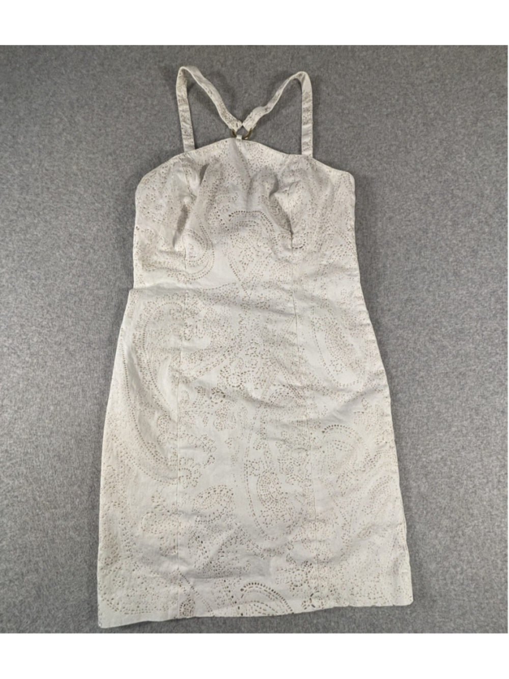 Muse Womens Size 4 White Gold Metallic Paisley Halter Sheath Cocktail Dress